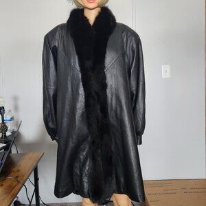 #716 Large leather/fox fur coat